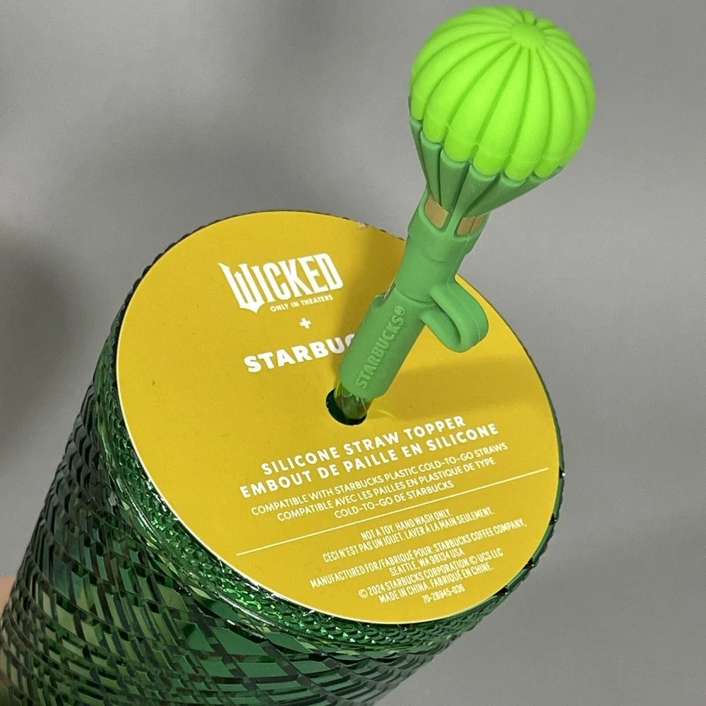 Starbucks Wicked Tumbler 24oz Emerald City Balloon‎ Straw Topper Green Set of 2